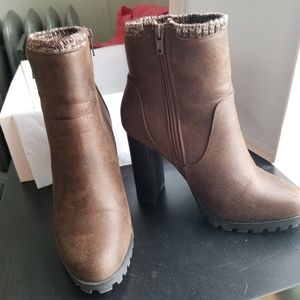 JustFab Carlina Sweater Cuff Bootie - BROWN